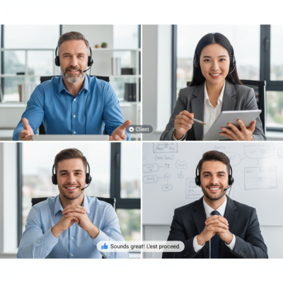 A client and supplier communicating effectively over a video call.