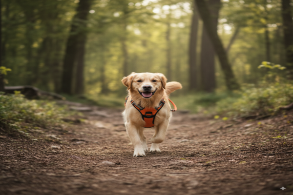 Ruffwear dog harness on trail