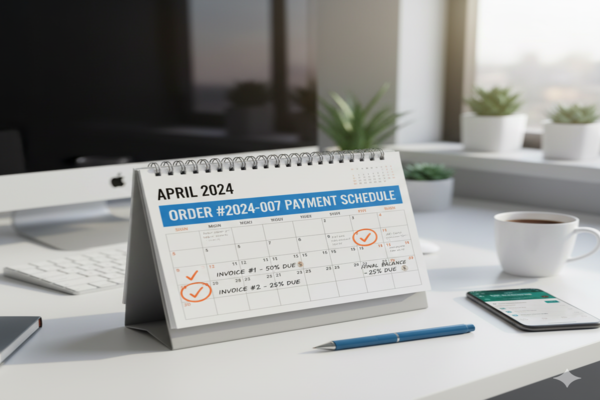 a calendar showing a payment schedule for an order