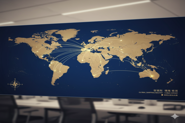 a world map with shipping routes originating from China and heading to various countries
