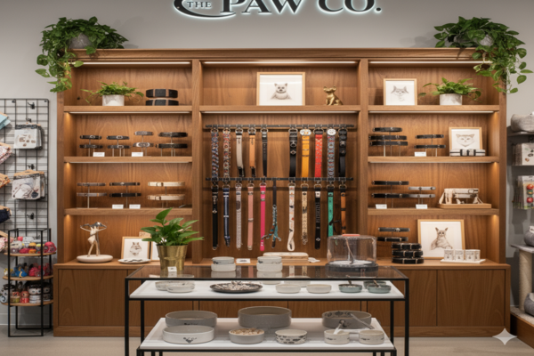 A neat pegboard display showing collars organized by brand and color