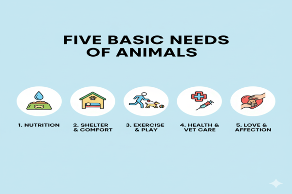 Infographic showing the five basic needs of animals
