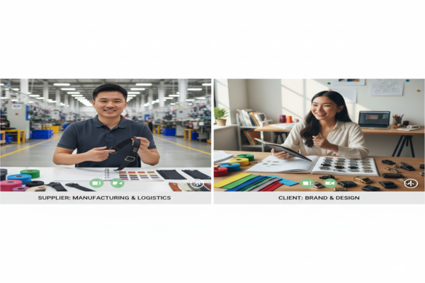 A supplier and a client communicating clearly over a video call with product samples