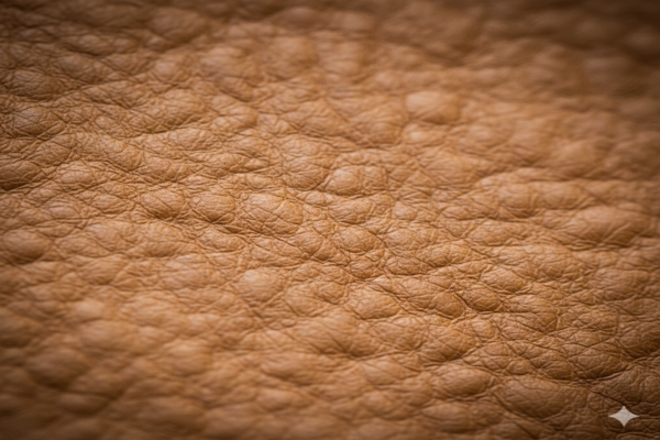 a close-up shot showing the natural grain texture of a full-grain vegetable-tanned leather hide