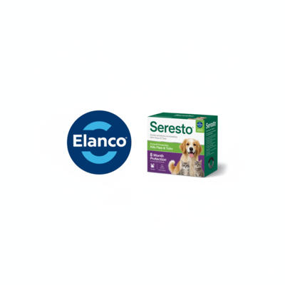 a graphic showing the Elanco Animal Health logo next to a Seresto collar box